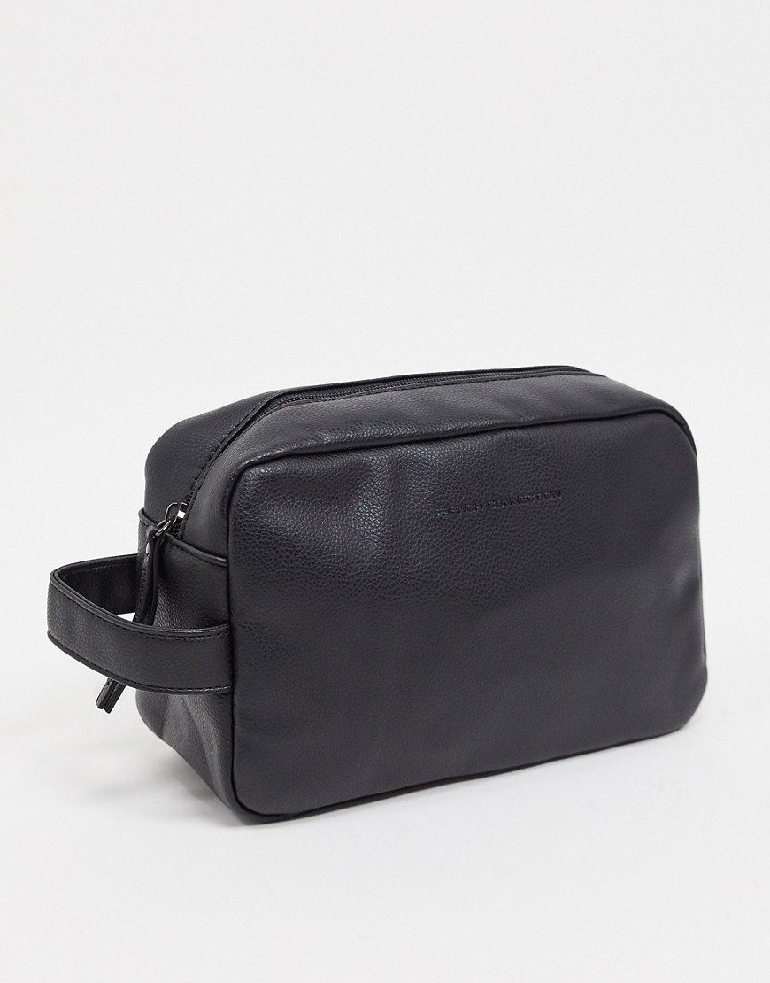 French Connection Faux Leather Wash Bag In Black