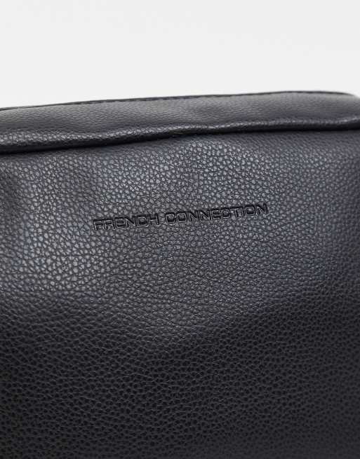 French Connection faux leather wash bag in black