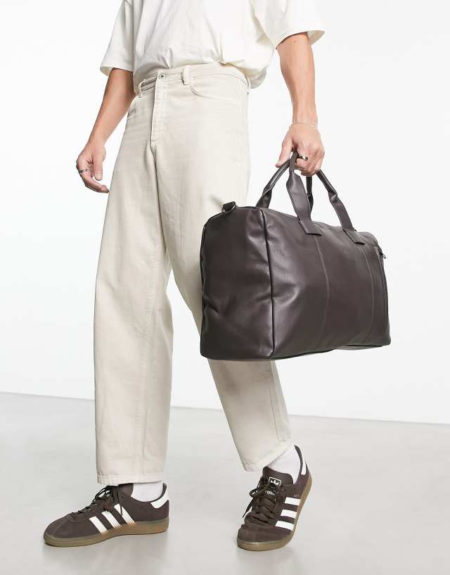 French Connection faux leather weekend carryall bag in brown