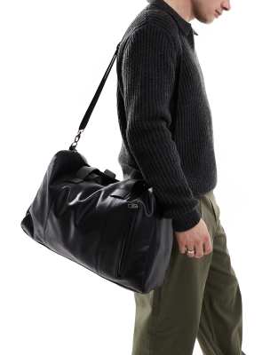 French Connection faux leather weekend holdall bag in black