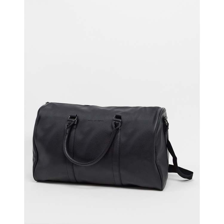 ASOS DESIGN holdall doctors bag in black faux leather and gold trims