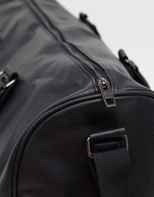 ASOS DESIGN holdall doctors bag in black faux leather and gold trims