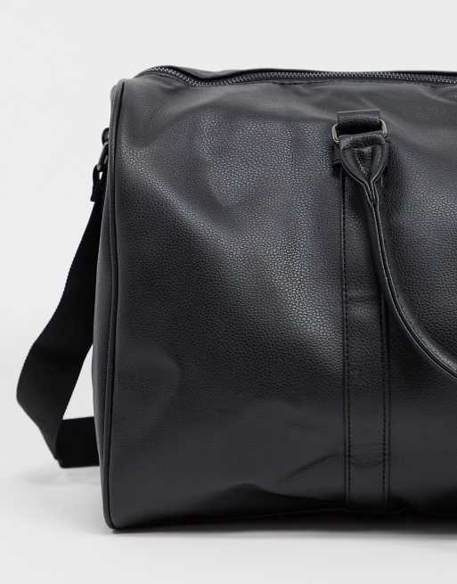 French Connection faux leather weekend holdall bag in black