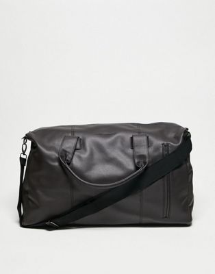 French Connection faux leather weekend holdall bag in brown - ASOS Price Checker