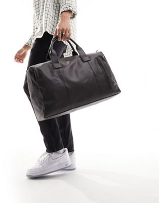 French Connection faux leather weekend holdall bag in brown