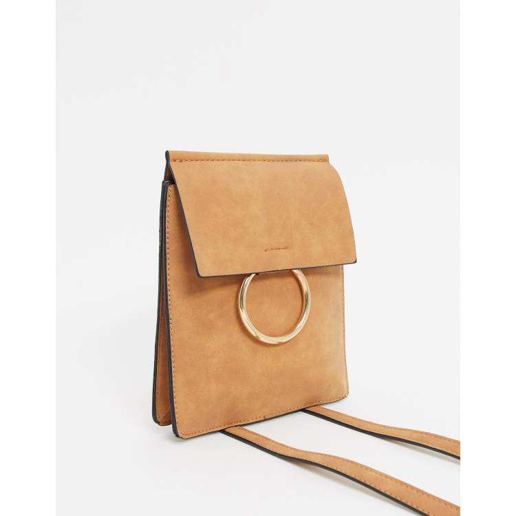 Leather Trim Suede Crossbody Bag