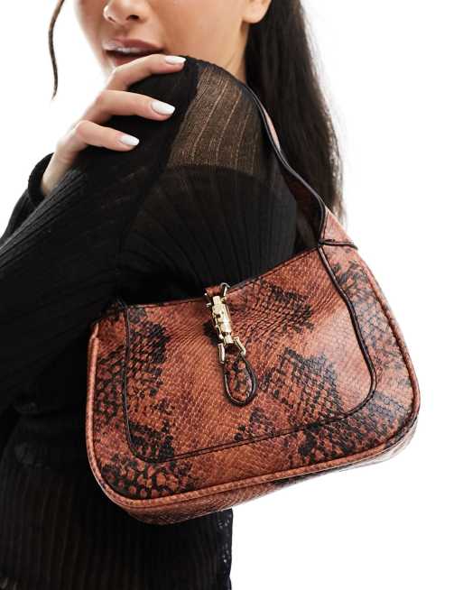  French Connection faux snakeskin shoulder bag in orange