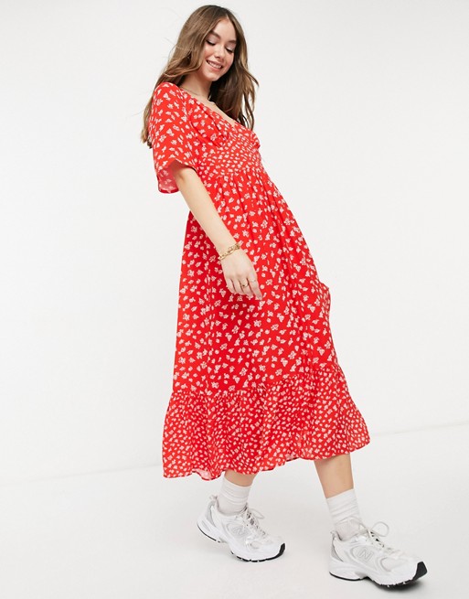 French Connection Fayola drape midi dress in red