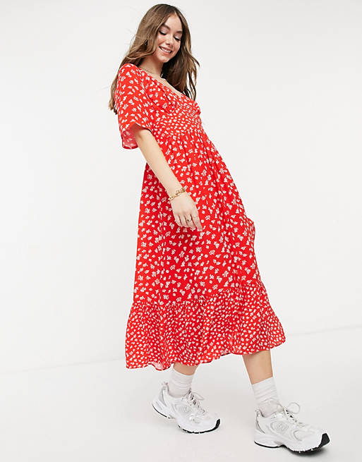  French Connection Fayola drape midi dress in red 