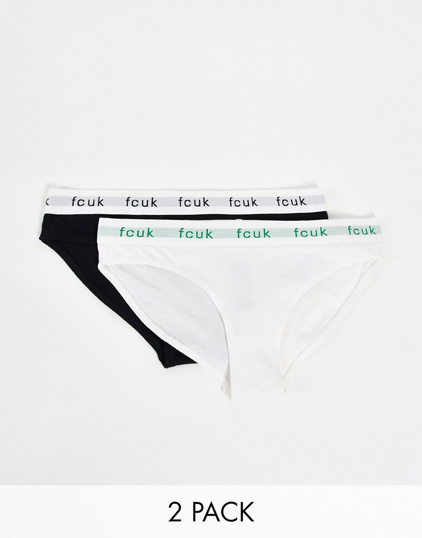 French Connection FCUK 2 pack briefs in black white with green logo-Multi