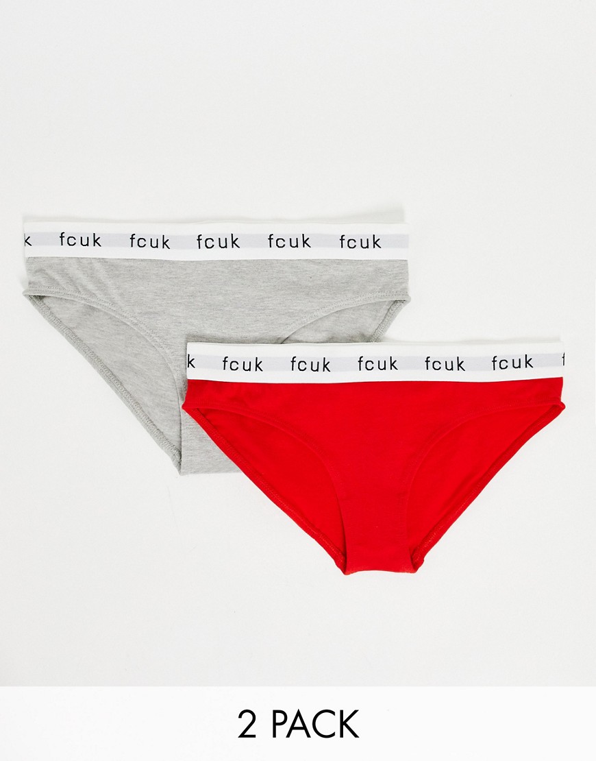 French Connection FCUK 2 pack briefs with logo tape in red gray mix-Multi