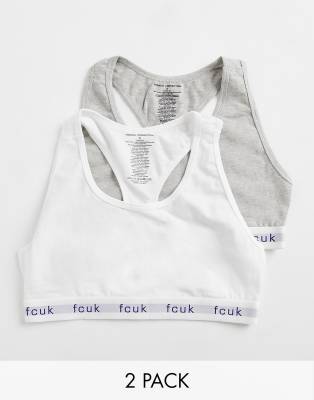 French Connection FCUK 2 pack crop tops in white and grey