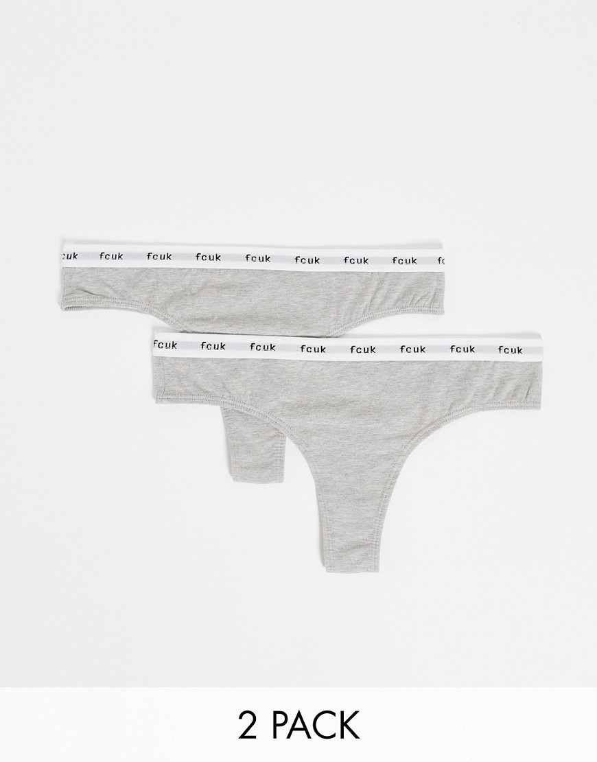 French Connection FCUK 2 pack thongs in gray-Grey