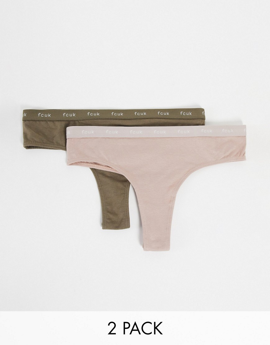 French Connection Fcuk 2 Pack Thongs In Shadow Pink And Walnut-multi