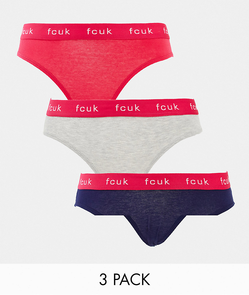 French Connection FCUK 3 pack briefs in pink, navy and gray