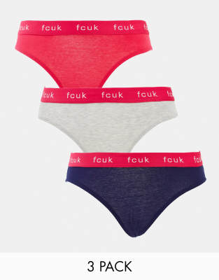 French Connection French Connection FCUK 3 pack briefs in pink navy and grey