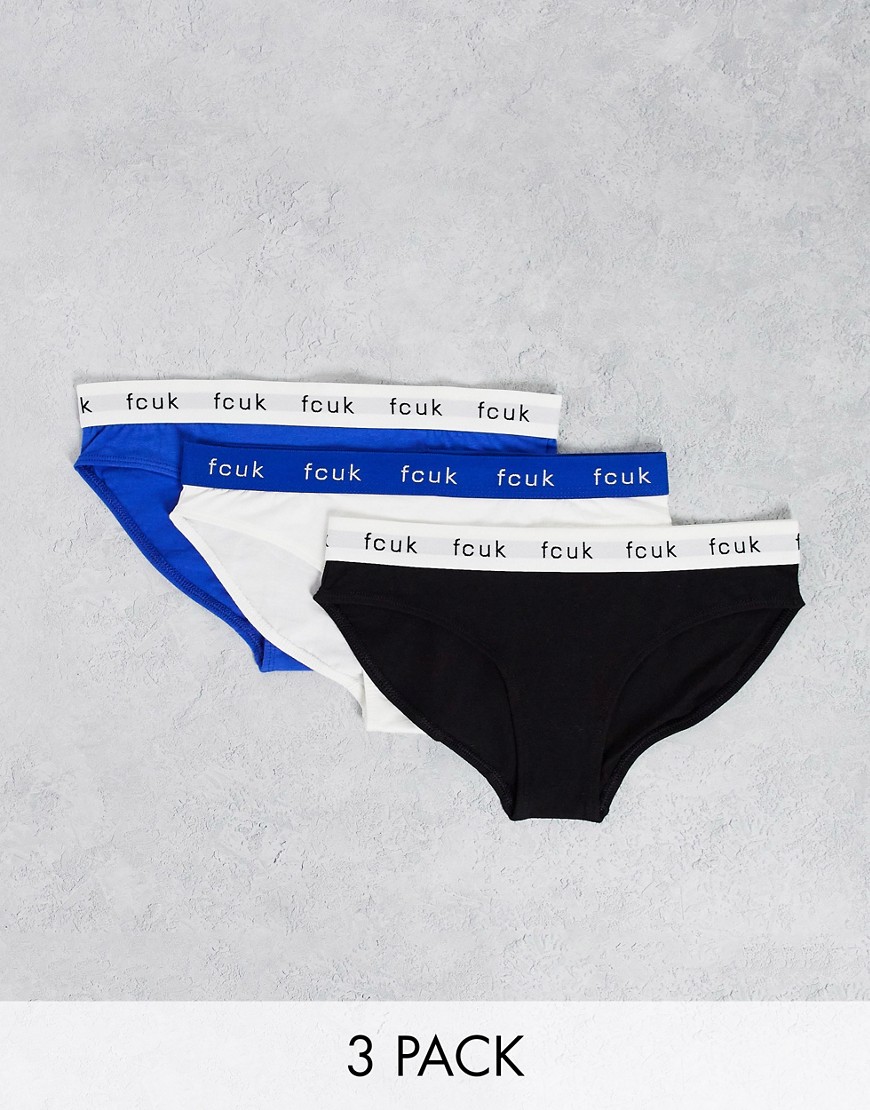 French Connection Fcuk 3 Pack Briefs With Logo Tape In Multi With Red Band