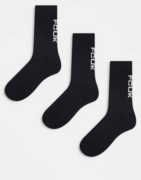 French Connection FCUK 3 pack logo crew socks in black - view 1