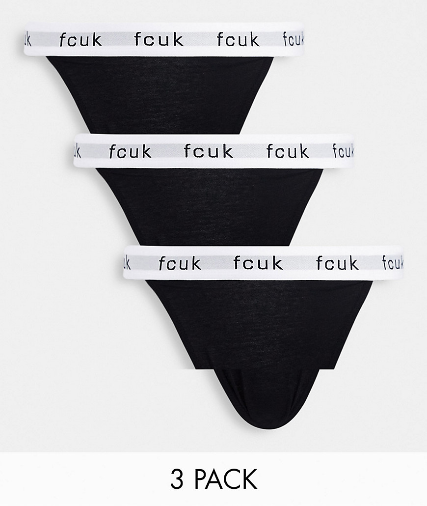 French Connection FCUK 3 pack tanga briefs in black