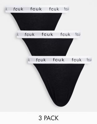 French Connection FCUK 3 pack tanga briefs in black