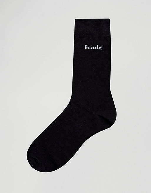 FRENCH CONNECTION FCUK Mens Pair Plain Solid Everyday Black Socks UK 7-11 >BNWOT 