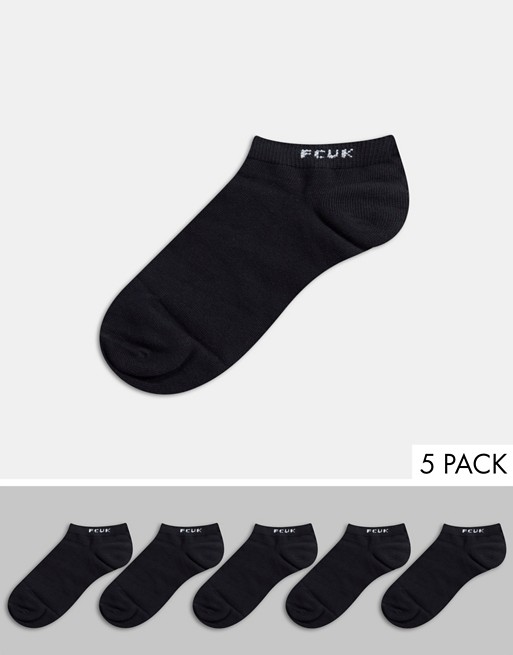French Connection FCUK 5 pack trainer socks in black