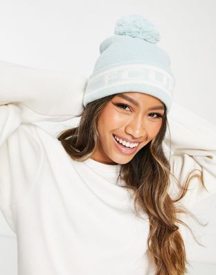 French Connection FCUK bobble beanie hat in ice blue - ASOS Price Checker
