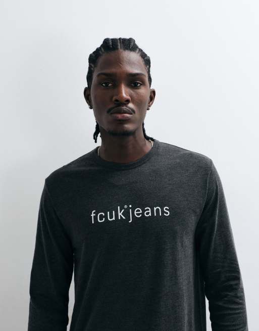 French Connection FCUK camiseta de manga larga con logo script vaquera en color carbón, 4 de 5
