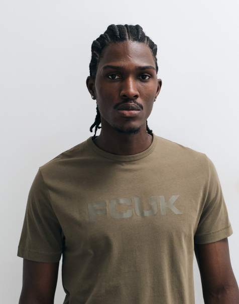 French Connection FCUK chest logo t-shirt in khaki - view 1