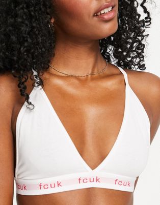 French Connection FCUK co-ord 2 pack triangle bras in white and grey