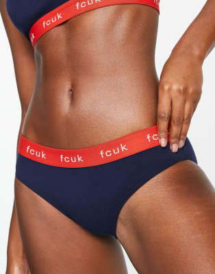 French Connection French Connection FCUK crop top and brief set in navy red-Multi