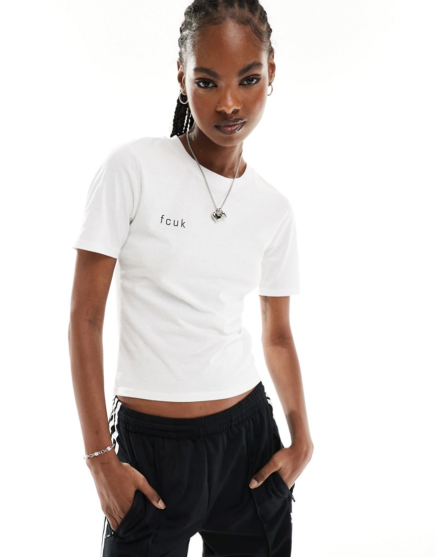French Connection FCUK cropped fitted t-shirt in white