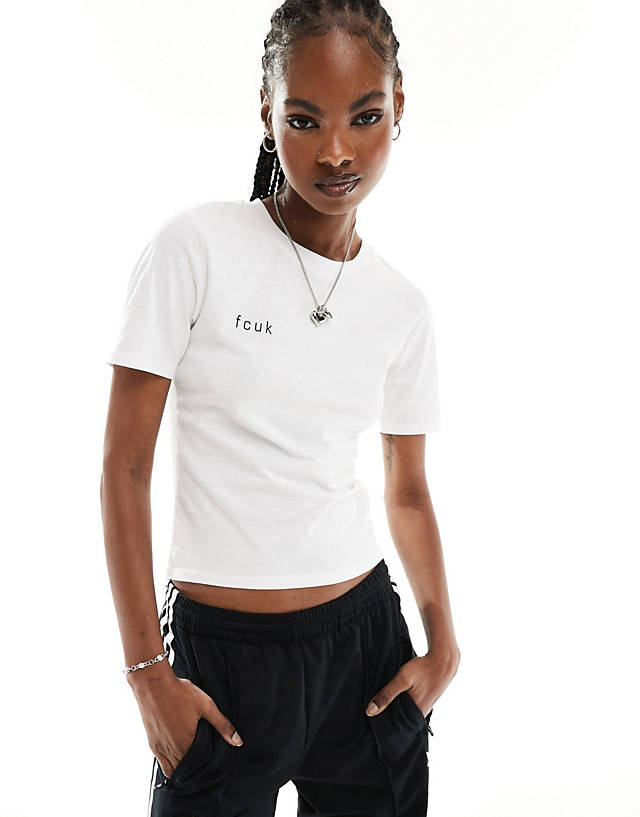 French Connection - fcuk cropped fitted t-shirt in white