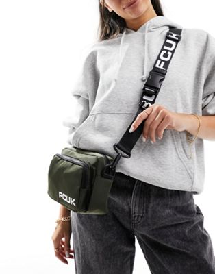 French Connection FCUK cross body bag in khaki green