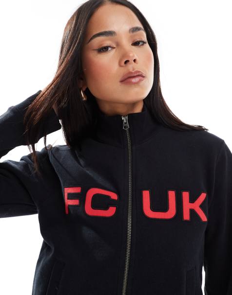 French Connection - FCUK - Felpa nera in jersey con scritta e zip - view 1