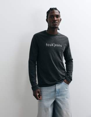 French Connection 'fcuk Jeans' Text Logo Long Sleeve T-shirt In Black