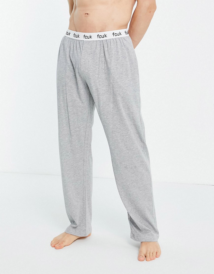 French Connection FCUK jersey pants in light gray melange and white-Grey