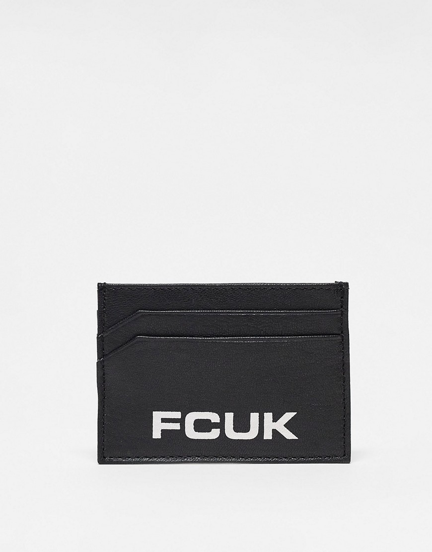 FCUK leather cardholder with large logo in black