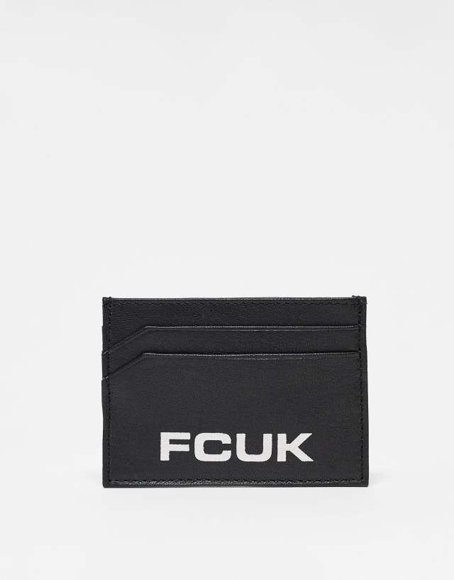 French Connection FCUK leather cardholder with large logo in black