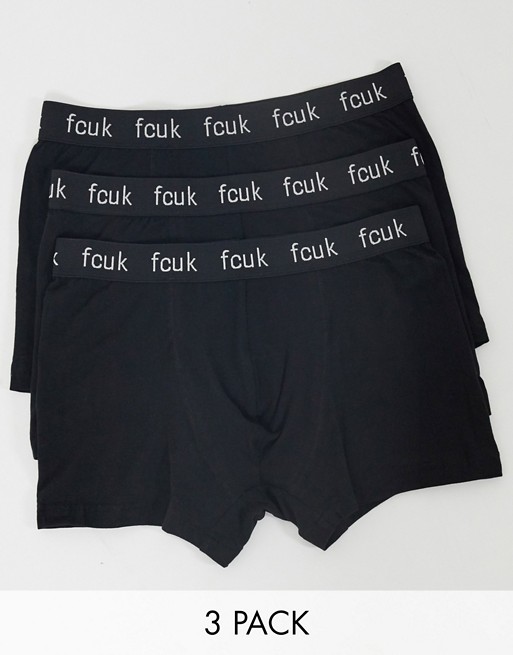 French Connection FCUK logo 3 pack trunks in black
