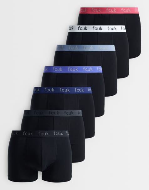 French Connection FCUK logo 7 pack boxers with contrast waist band in black/multi - view 1