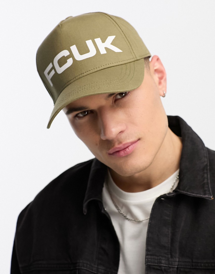 French Connection FCUK logo cap in light khaki-Green