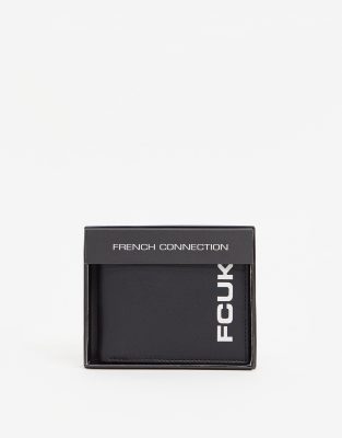 FRENCH CONNECTION FCUK LOGO LEATHER BIFOLD WALLET-BLACK