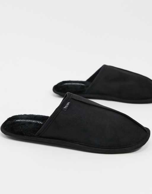 French Connection FCUK logo mule slipper in black