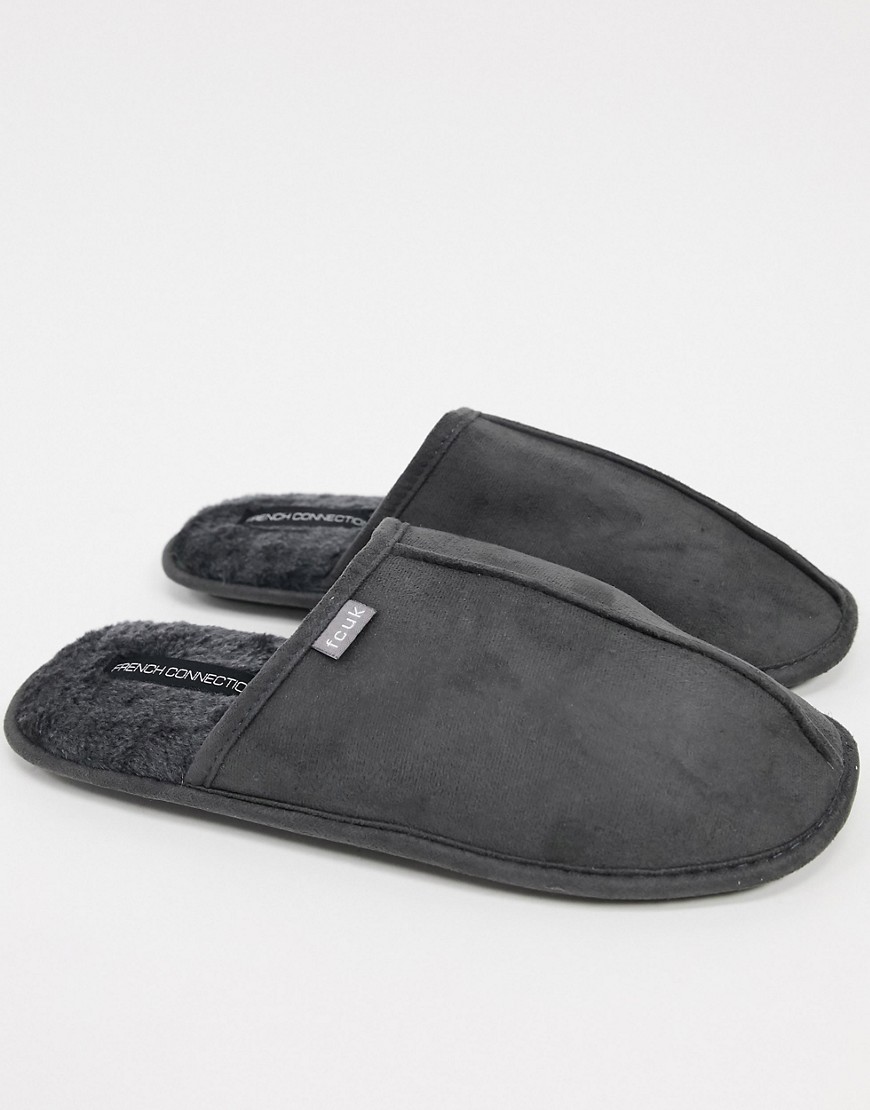 French Connection FCUK logo mule slipper in gray-Grey