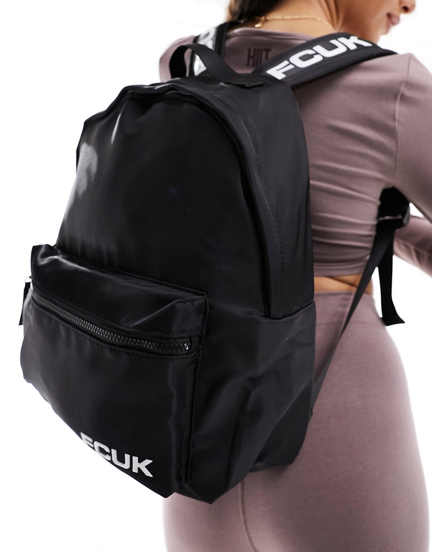 French Connection FCUK logo strap backpack in black