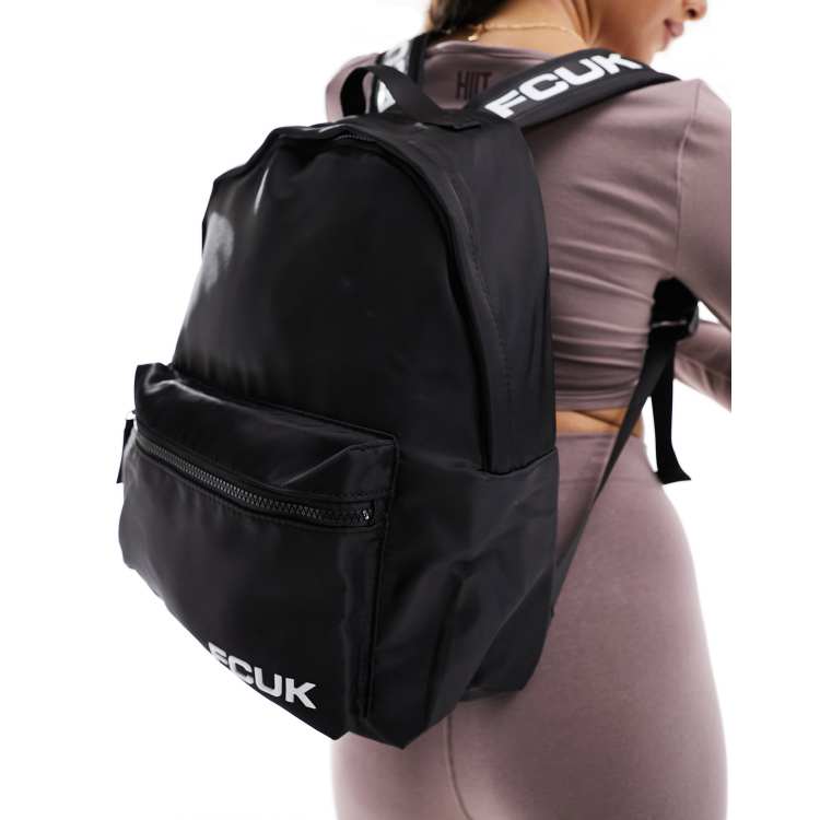 French Connection FCUK logo strap backpack in black ASOS