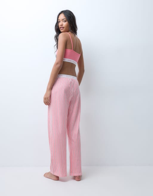 French Connection FCUK logo waist stripe trouser pyjama set in pink, 2 of 5