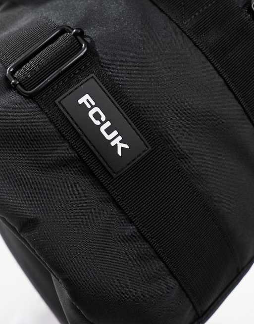 French Connection FCUK nylon barrell holdall bag in black