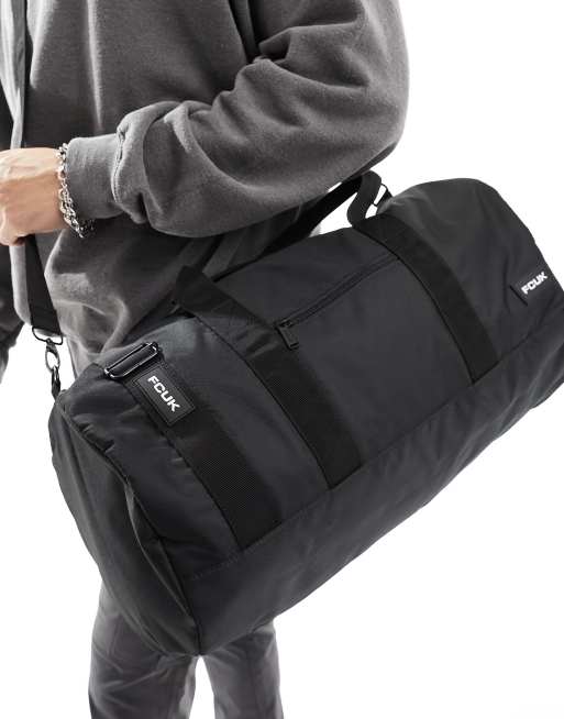 French Connection FCUK nylon barrell holdall bag in black, 4 of 4